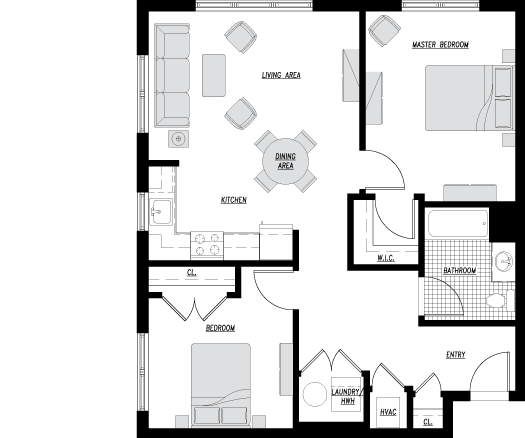 Type L floor plan: 2 bed, 2 bath, 881 square feet