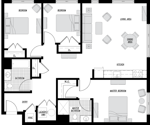 Type M floor plan: 3 bed, 2 bath, 1,203 square feet