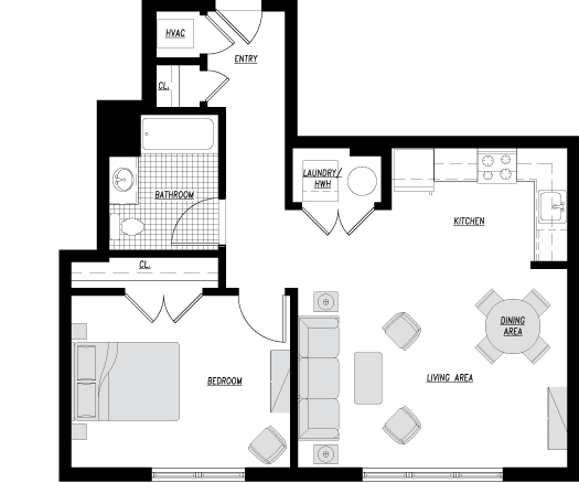 Type Q floor plan: 1 bed, 1 bath, 705 square feet
